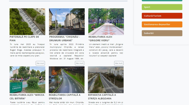 На веб-странице proiecte.chisinau.md можно ознакомиться с проектами, реализованными или находящимися на стадии реализации в муниципии Кишинев